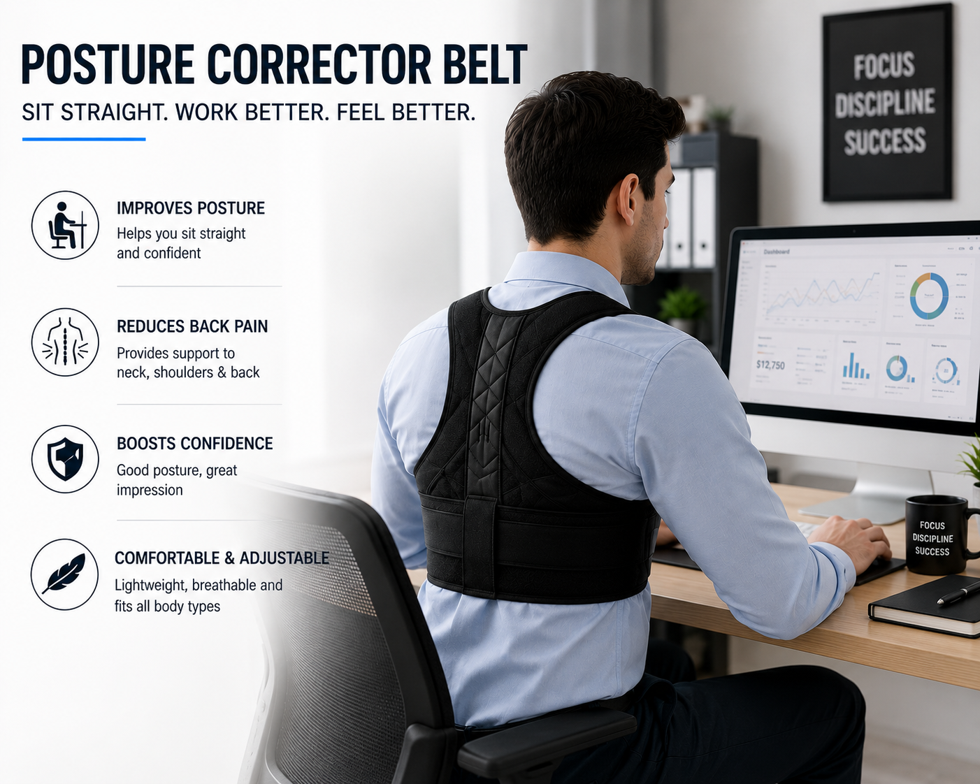 Velvora Adjustable Back Posture Corrector Belt