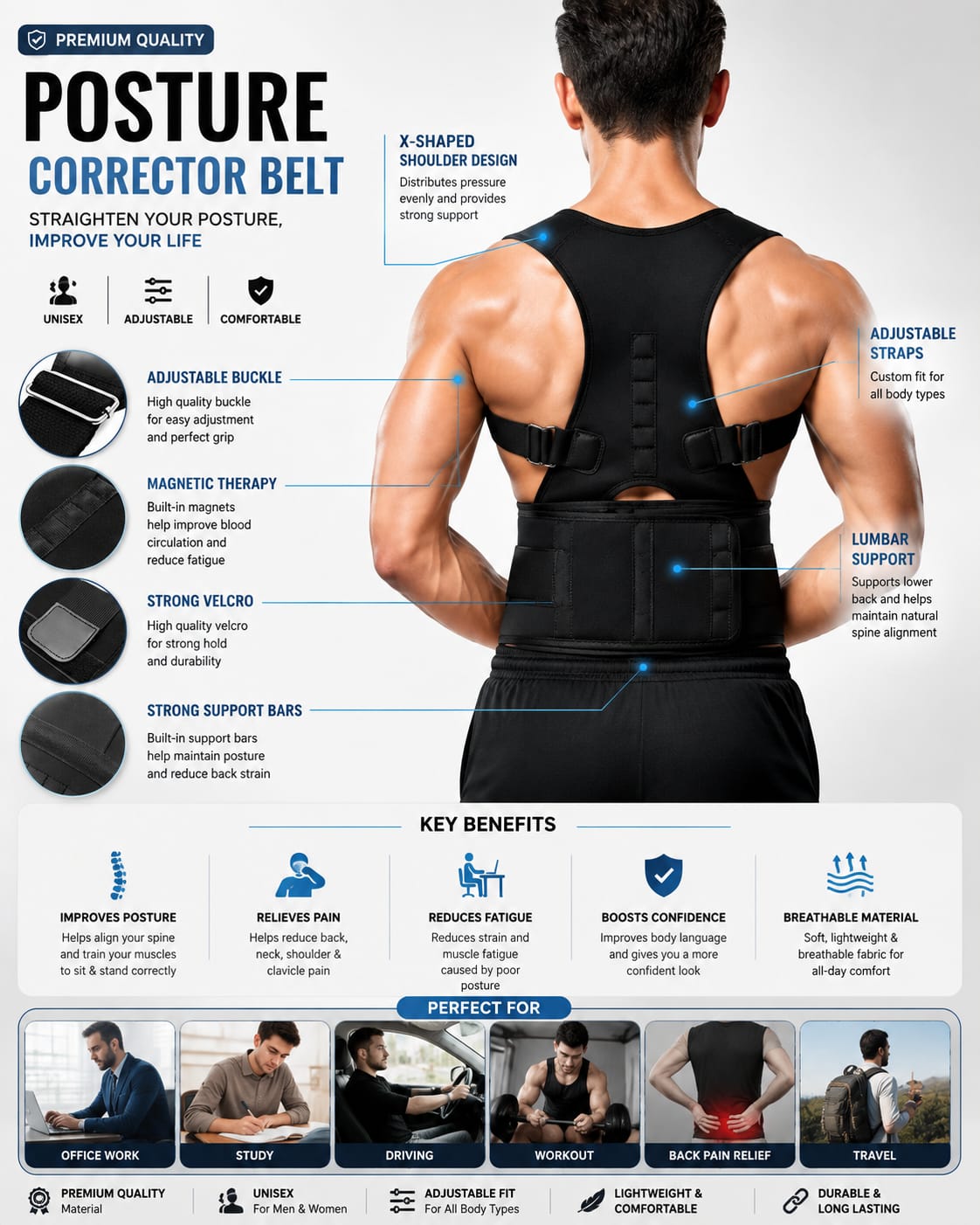 Velvora Adjustable Back Posture Corrector Belt